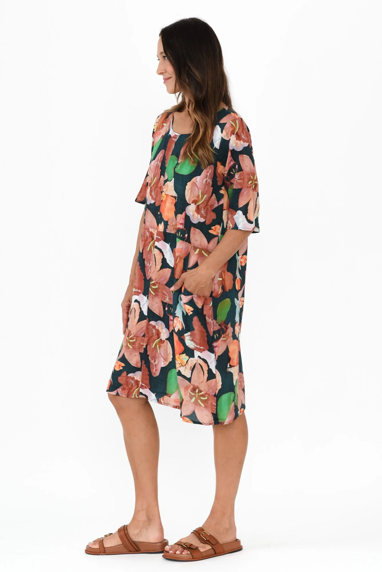 Lilibet Navy Floral Cotton Pocket Dress sold by Blue Bungalow product image thumbnail 3