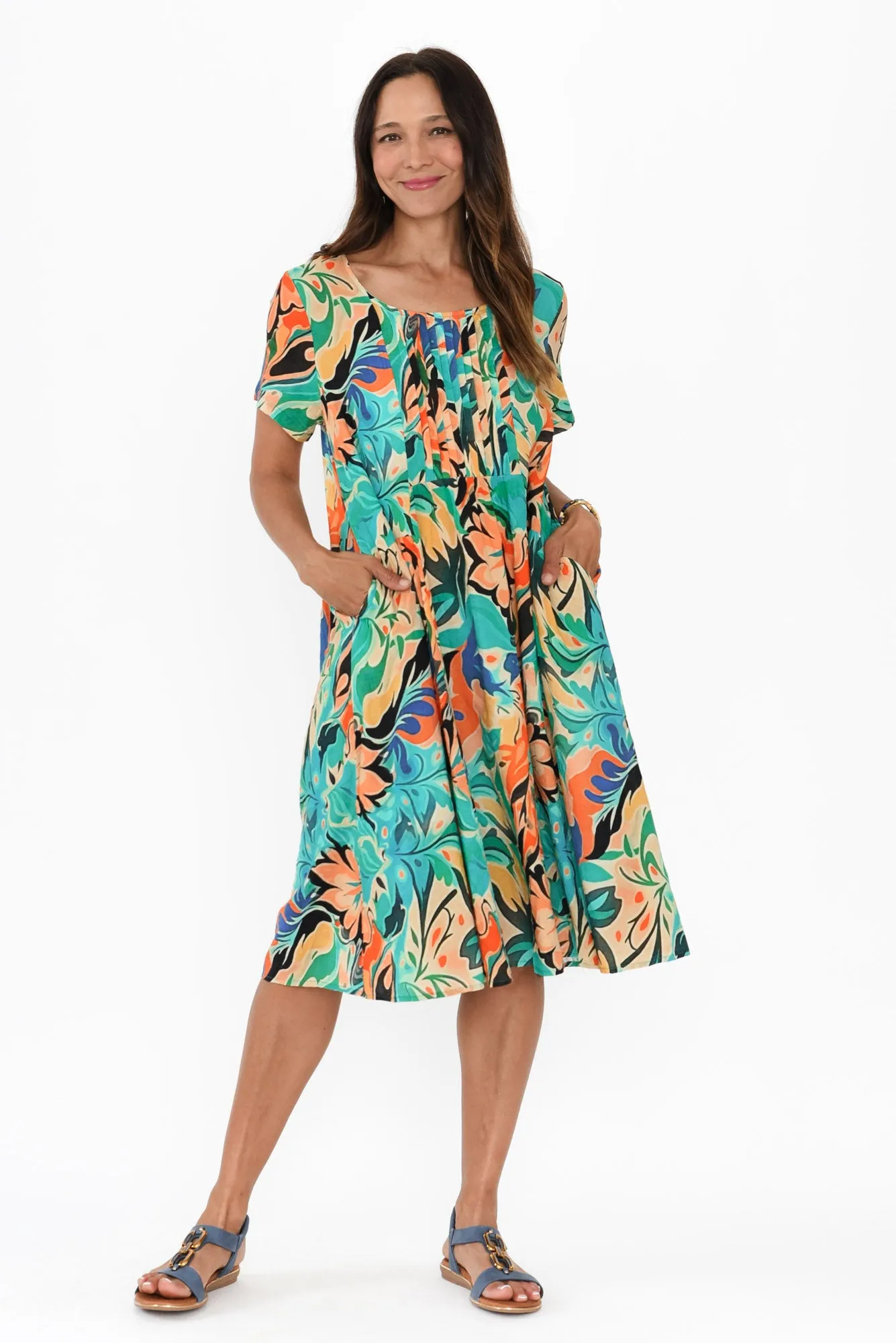 Murano Green Garden Cotton Dress sold by Blue Bungalow