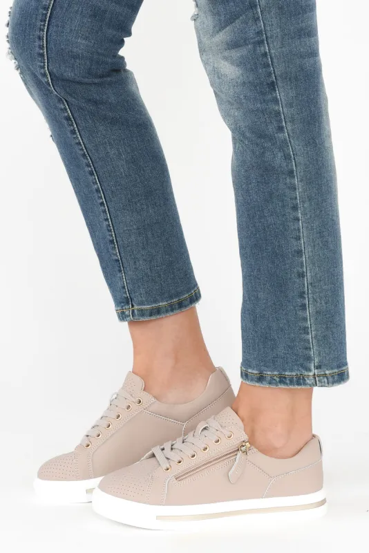 Koko Nude Leather Zip Sneaker sold by Blue Bungalow