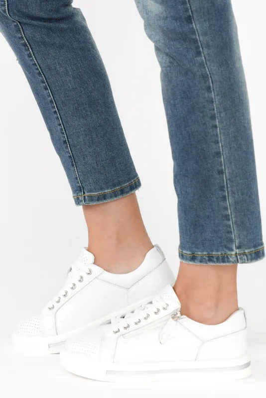 Koko White Leather Zip Sneaker sold by Blue Bungalow