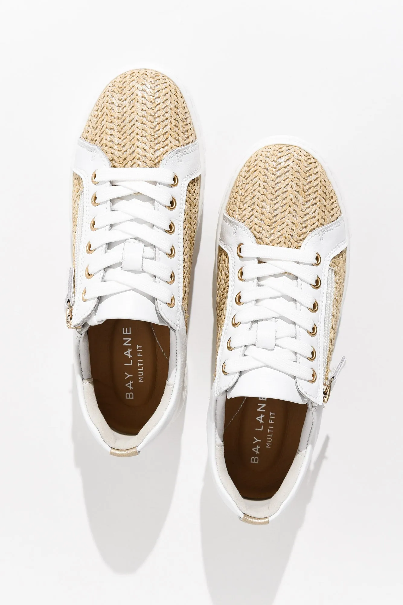Koko White Raffia Leather Zip Sneaker sold by Blue Bungalow product image thumbnail 3