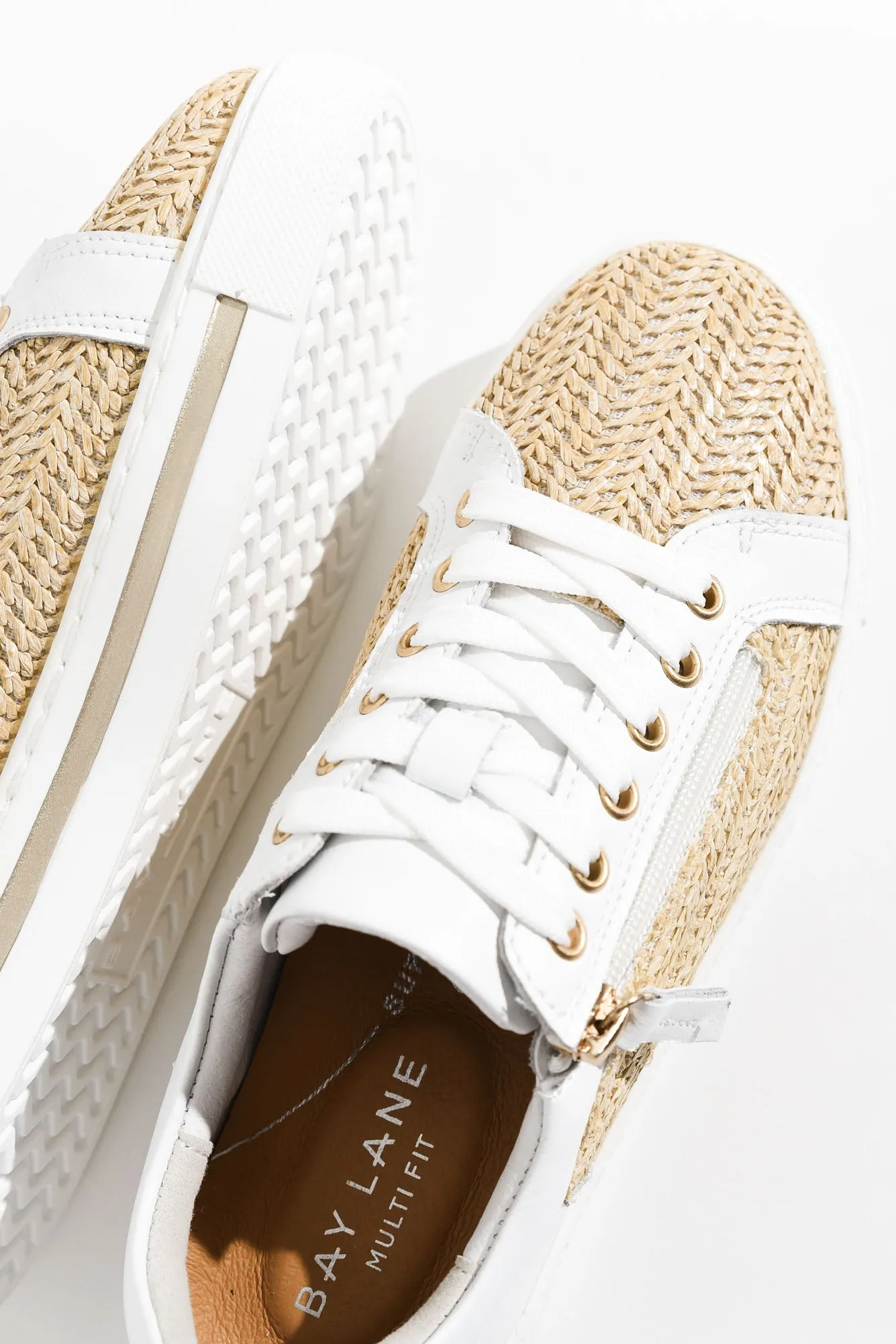 Koko White Raffia Leather Zip Sneaker sold by Blue Bungalow product image thumbnail 5