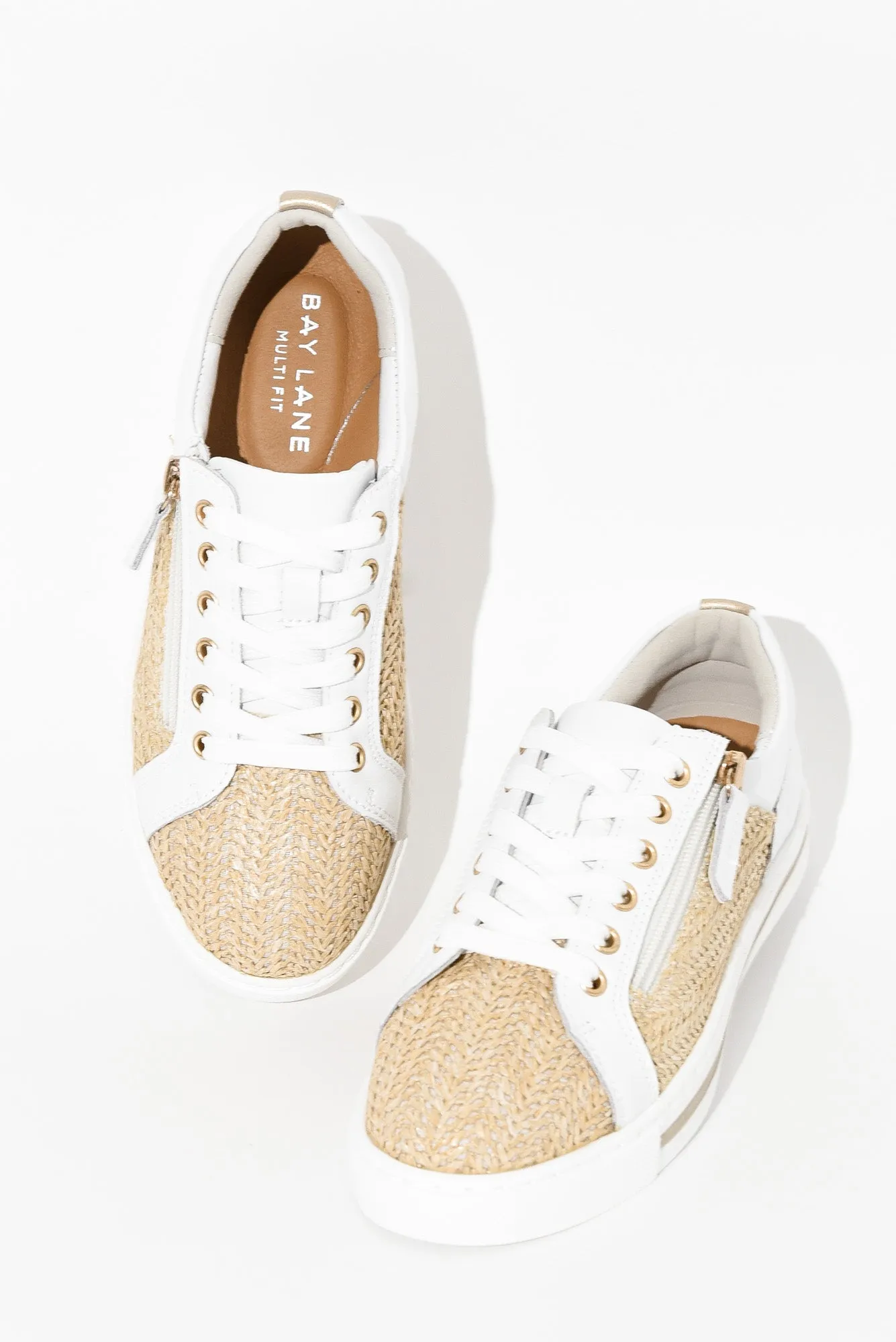 Koko White Raffia Leather Zip Sneaker sold by Blue Bungalow product image thumbnail 2
