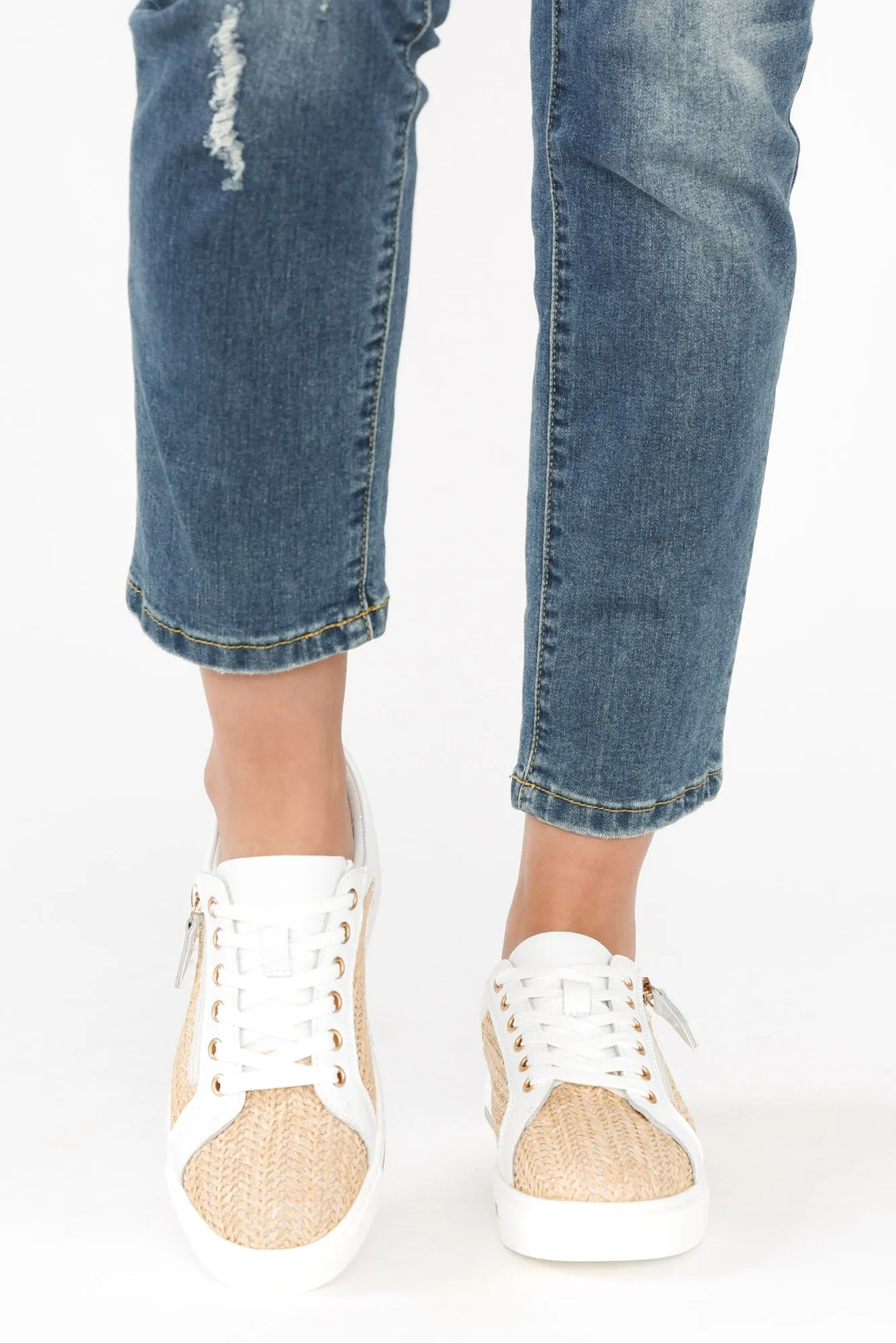 Koko White Raffia Leather Zip Sneaker sold by Blue Bungalow product image thumbnail 4