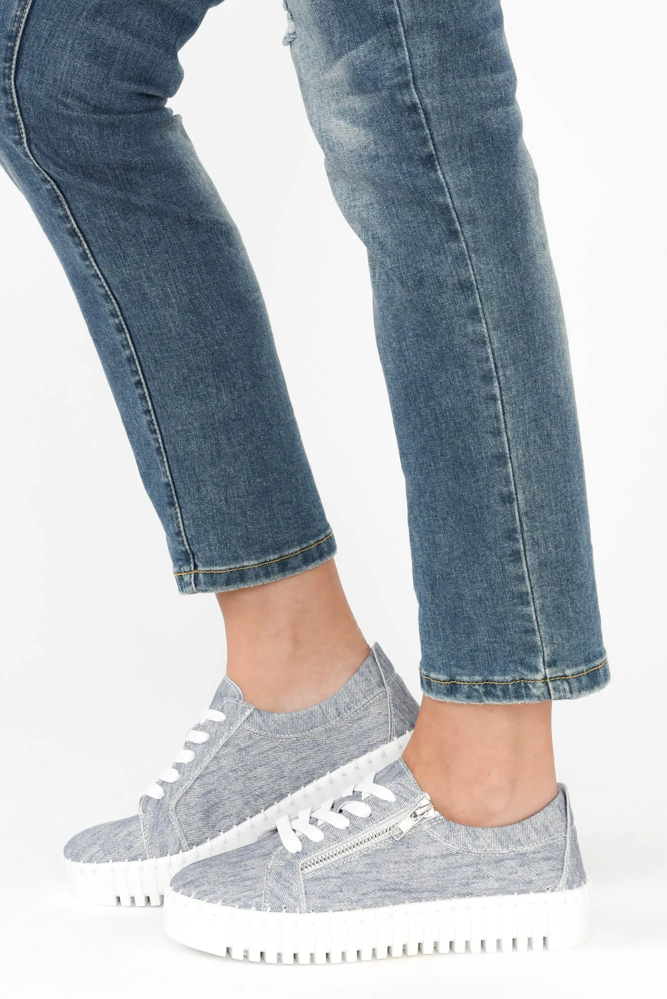 Medusa Blue Twill Platform Sneaker sold by Blue Bungalow