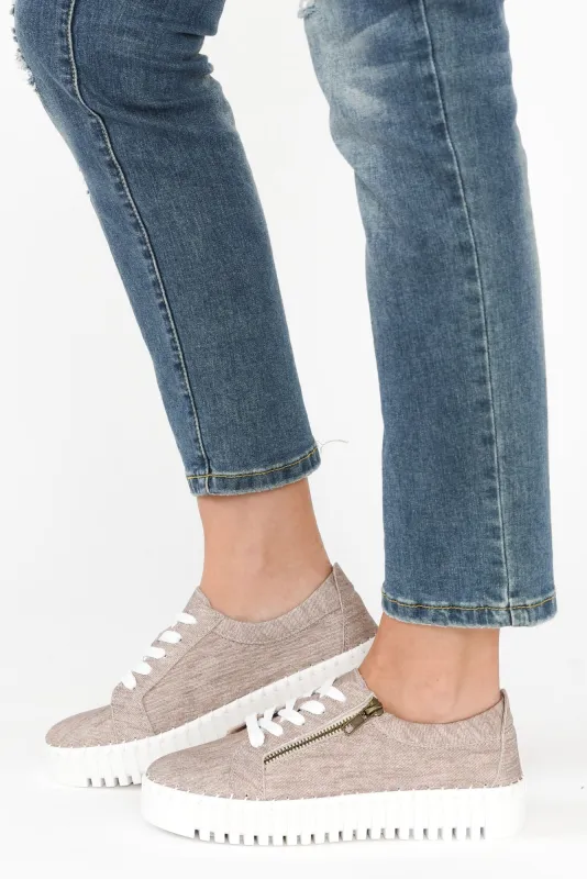 Medusa Taupe Twill Platform Sneaker sold by Blue Bungalow