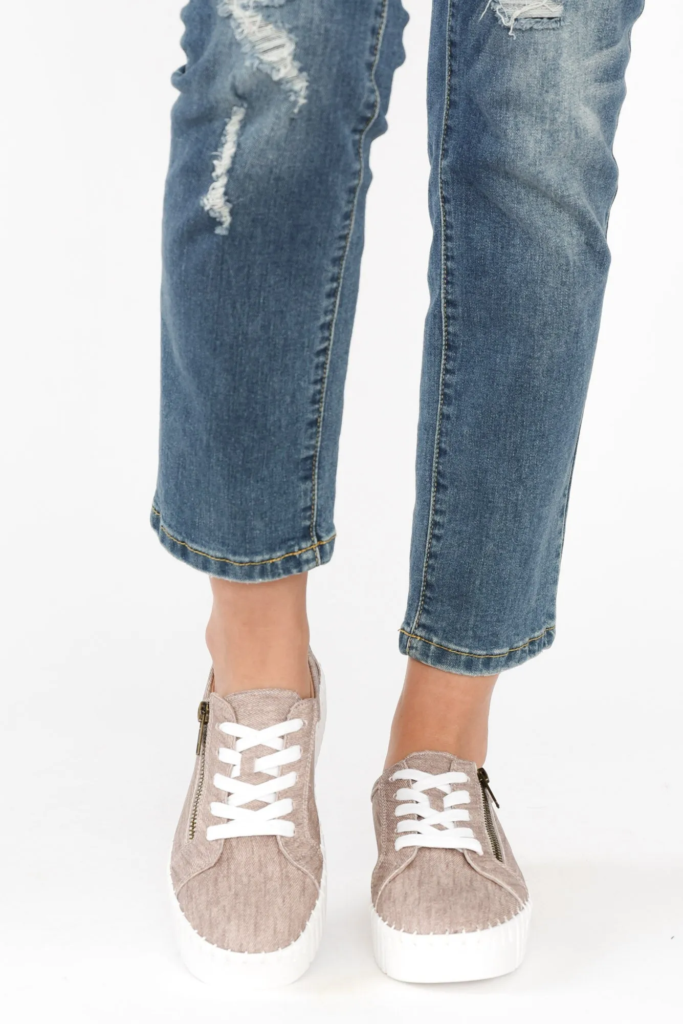 Medusa Taupe Twill Platform Sneaker sold by Blue Bungalow product image thumbnail 4