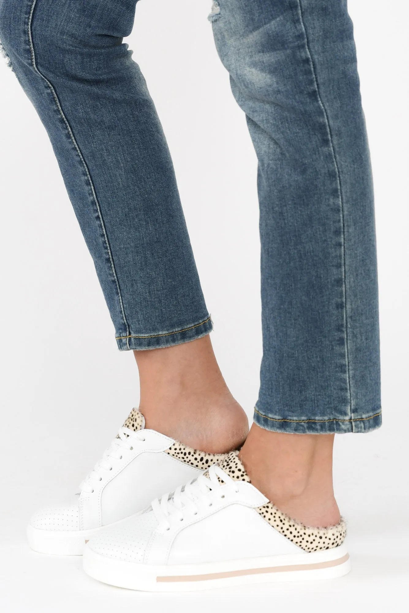 Nicky White Cheetah Leather Mule Sneaker sold by Blue Bungalow