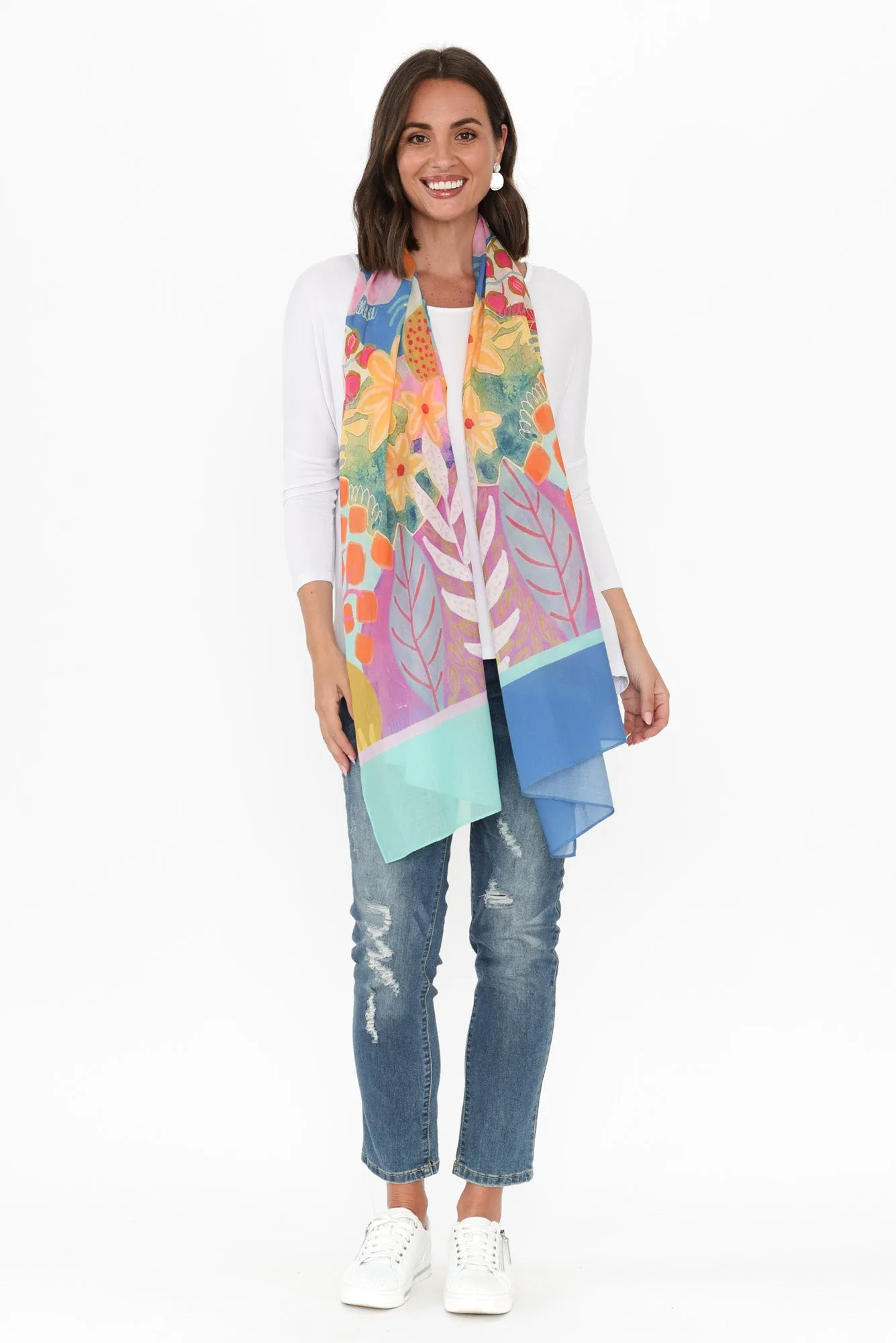 Kaia Blue Floral Cotton Scarf sold by Blue Bungalow product image thumbnail 2