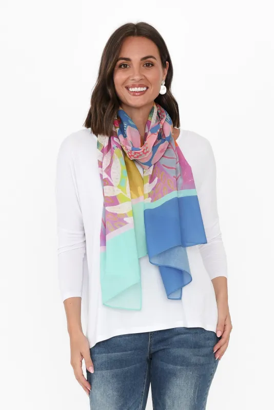 Kaia Blue Floral Cotton Scarf sold by Blue Bungalow