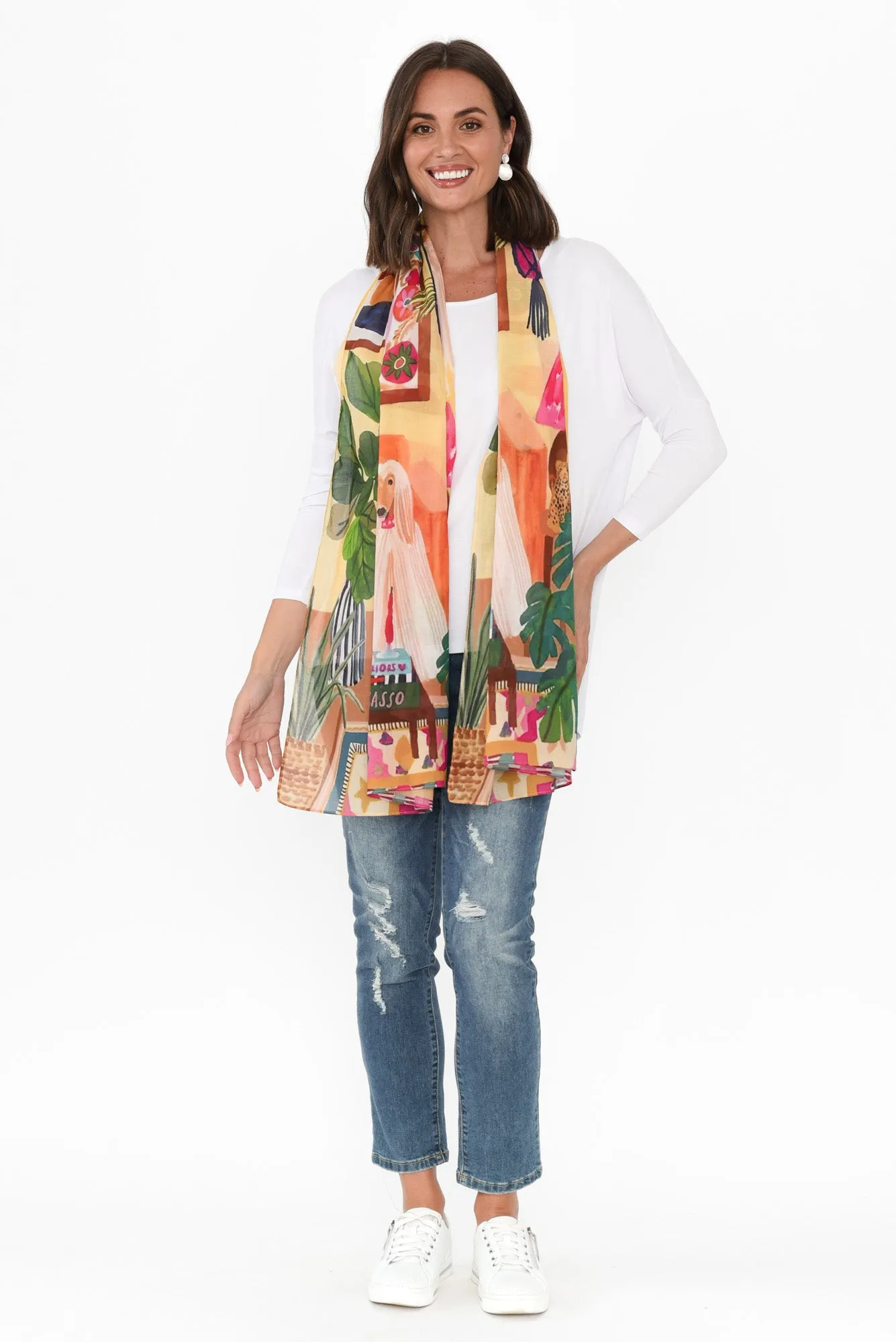 Pia Orange Picasso Cotton Scarf sold by Blue Bungalow product image thumbnail 2