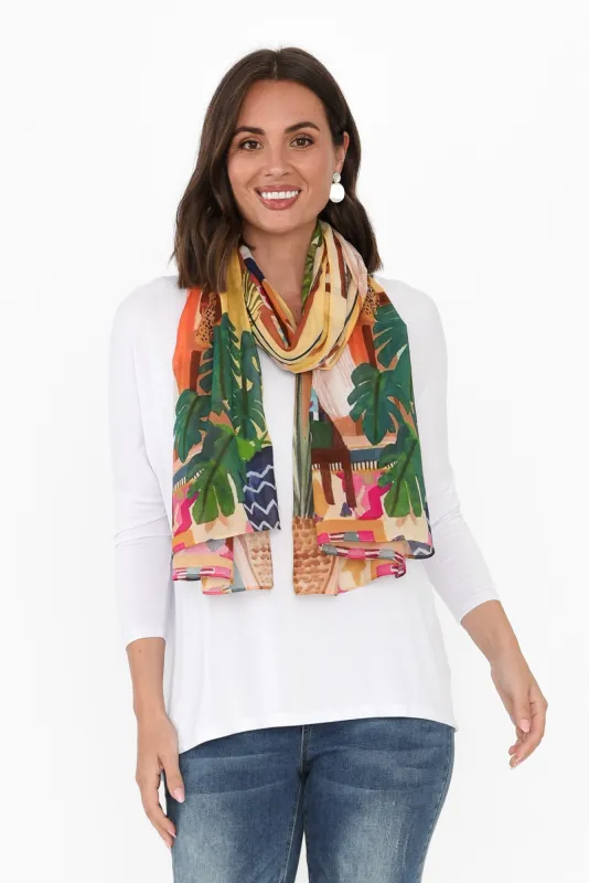 Pia Orange Picasso Cotton Scarf sold by Blue Bungalow