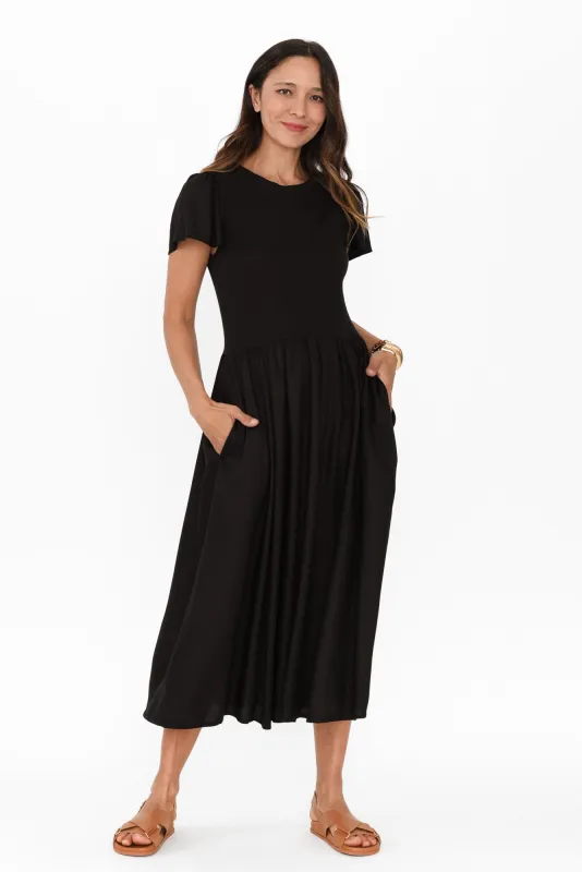 Elle Black Midi Dress sold by Blue Bungalow