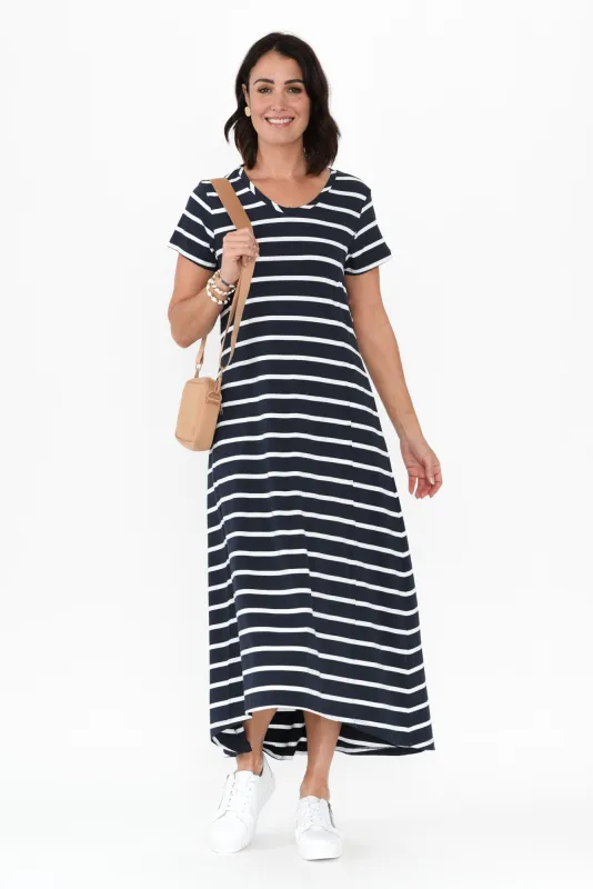 Patrick Indigo Stripe Cotton Pocket Dress sold by Blue Bungalow