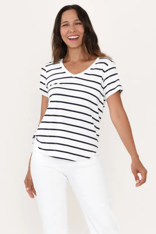 Veronica Blue Stripe Bamboo Tee sold by Blue Bungalow