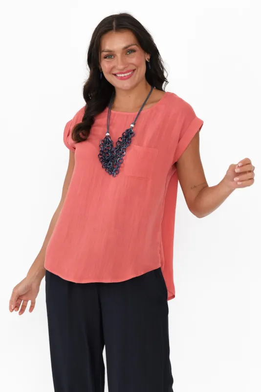 Aiden Coral Linen Blend Pocket Top made by Willow Tree