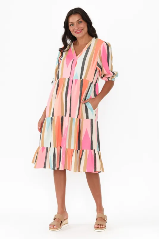 Rosalie Orange Stripe Cotton Tier Dress sold by Blue Bungalow