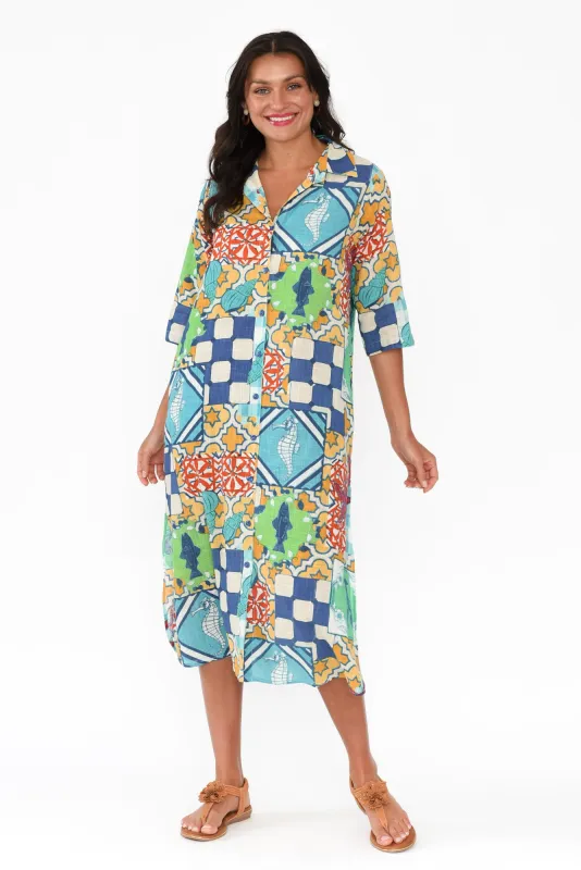 Tricia Blue Seaside Cotton Shirt Dress sold by Blue Bungalow