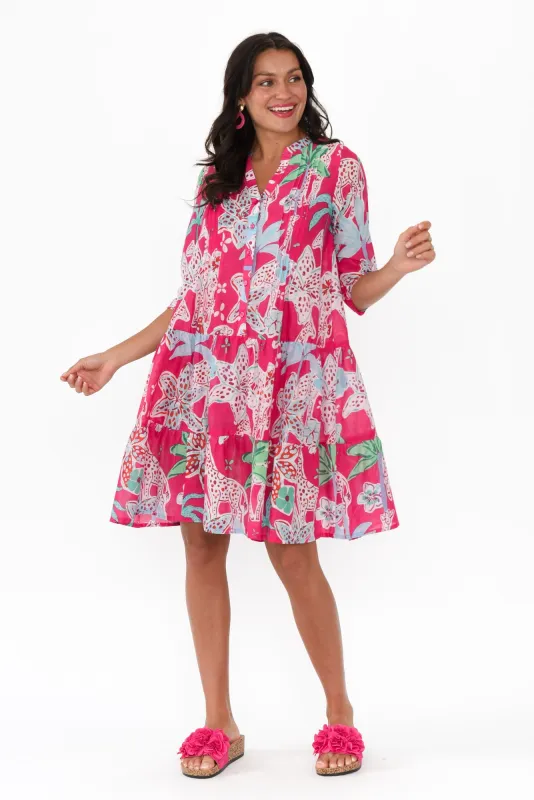 Larissa Pink Safari Cotton Pleated Dress sold by Blue Bungalow