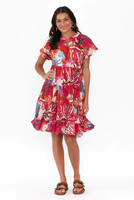 Kaylee Red Reef Crinkle Cotton Dress sold by Blue Bungalow