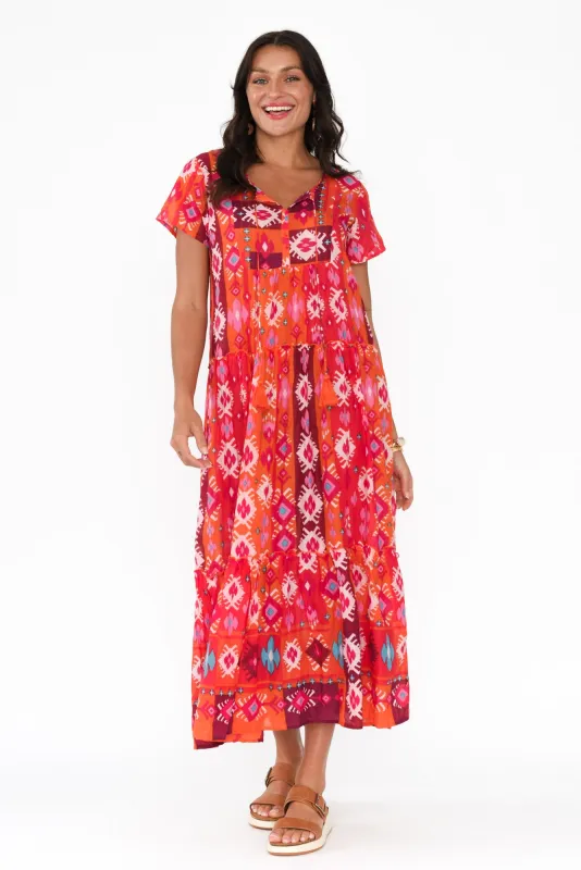 Nona Orange Geo Crinkle Cotton Maxi Dress sold by Blue Bungalow