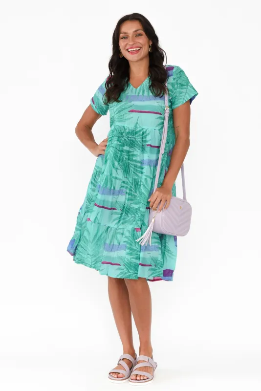 Lania Aqua Tropical Crinkle Cotton Dress sold by Blue Bungalow