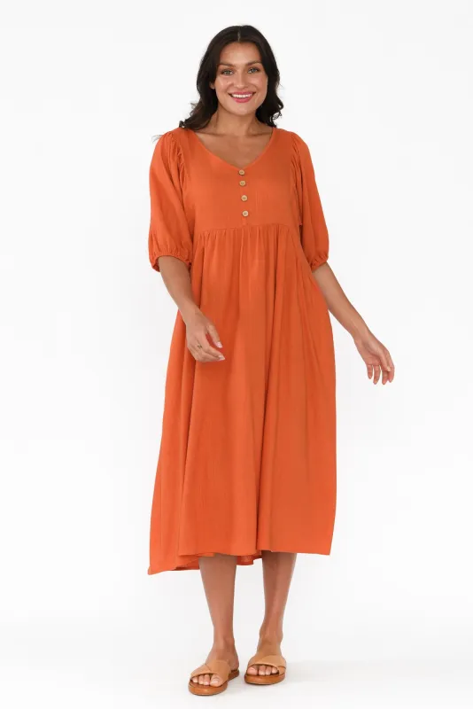 Bethany Orange Pocket Midi Dress sold by Blue Bungalow