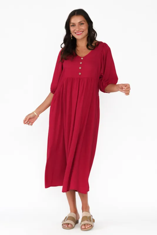 Bethany Red Pocket Midi Dress sold by Blue Bungalow