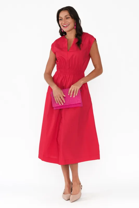 Nelly Red Cotton Midi Dress sold by Blue Bungalow