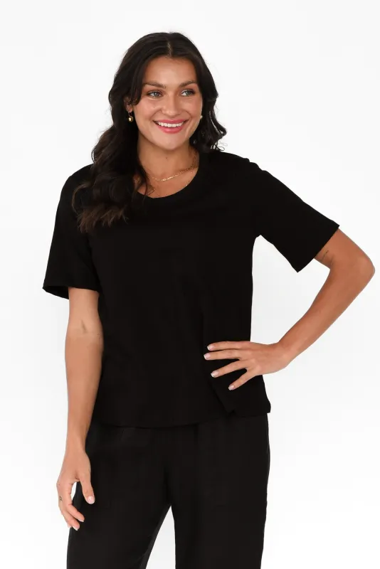 Riley Black Cotton Tee sold by Blue Bungalow