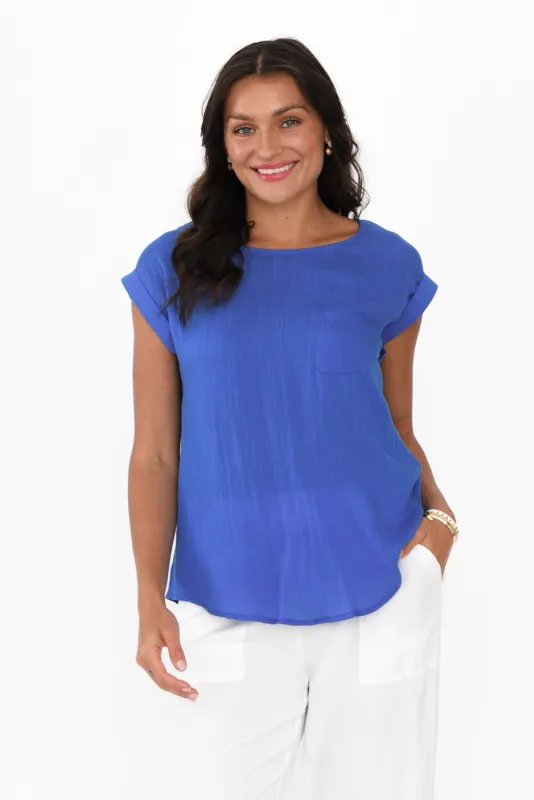 Aiden Cobalt Linen Blend Pocket Top sold by Blue Bungalow