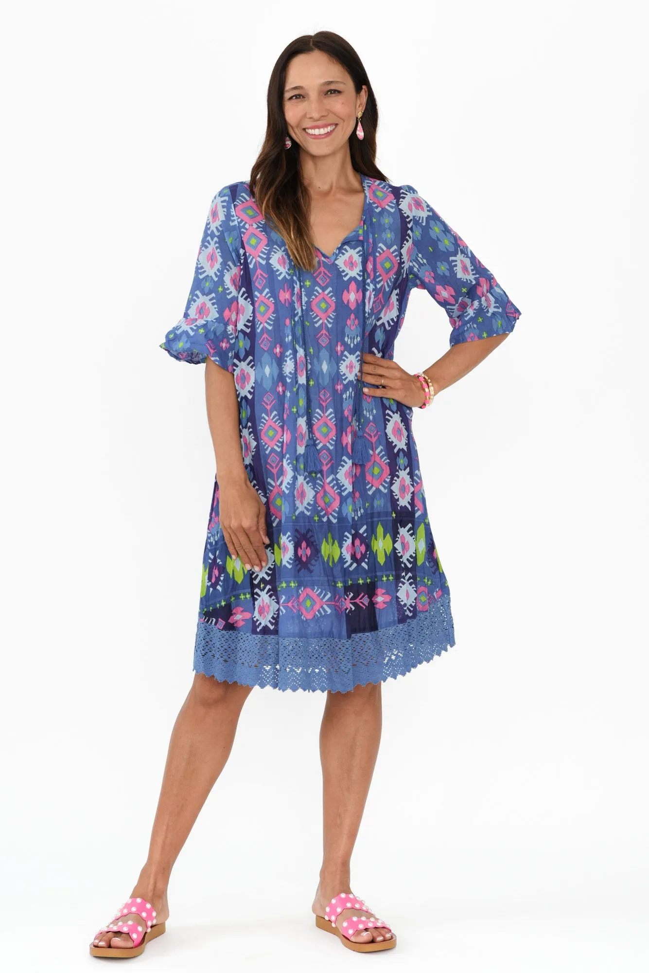 Cayman Navy Geo Cotton Tunic Dress sold by Blue Bungalow