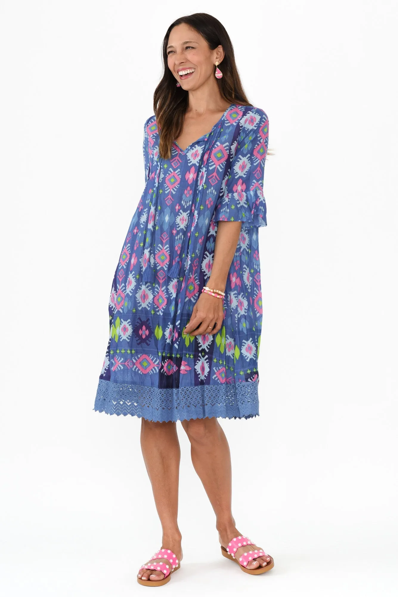 Cayman Navy Geo Cotton Tunic Dress sold by Blue Bungalow product image thumbnail 2