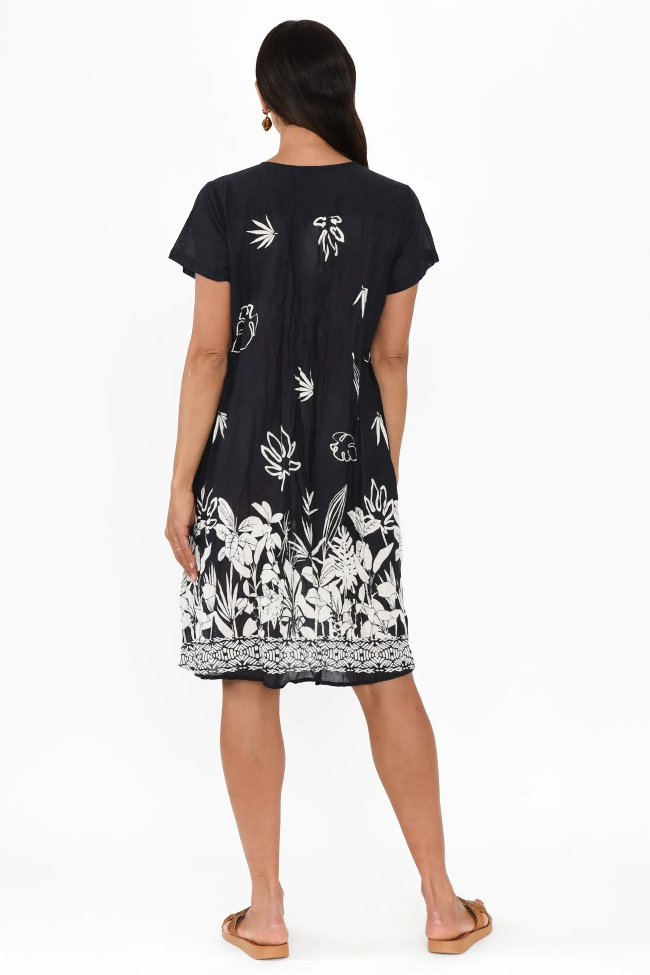 Sabina Navy Botanical Crinkle Cotton Dress sold by Blue Bungalow product image thumbnail 4