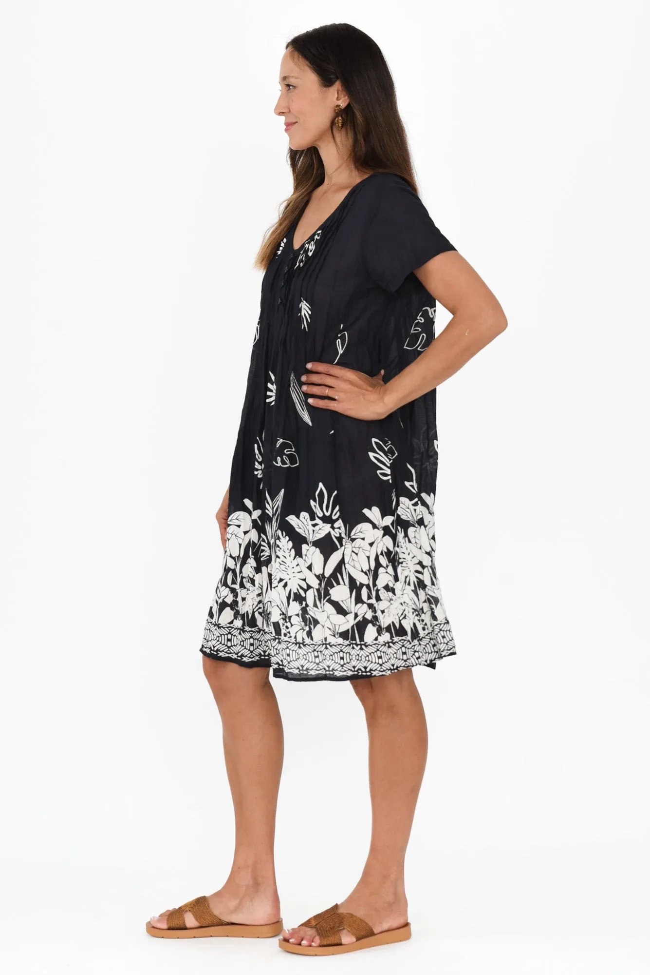 Sabina Navy Botanical Crinkle Cotton Dress sold by Blue Bungalow product image thumbnail 3
