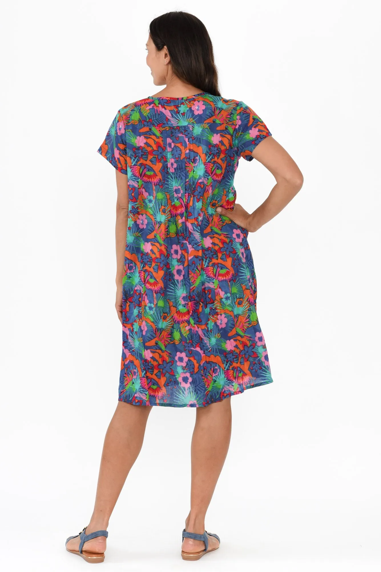 Sabina Aqua Flower Crinkle Cotton Dress sold by Blue Bungalow product image thumbnail 4
