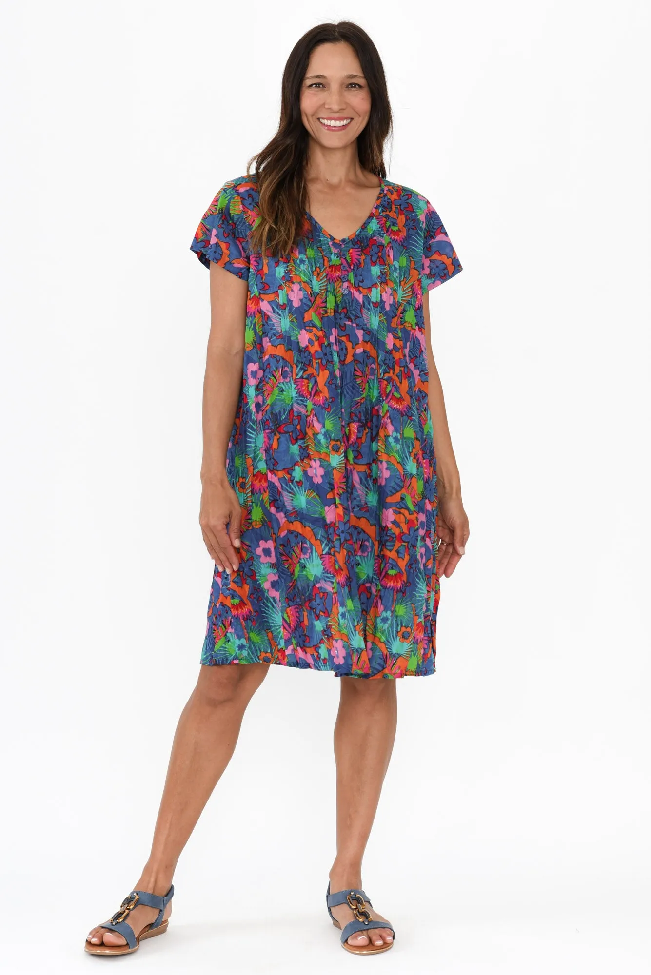 Sabina Aqua Flower Crinkle Cotton Dress sold by Blue Bungalow product image thumbnail 2