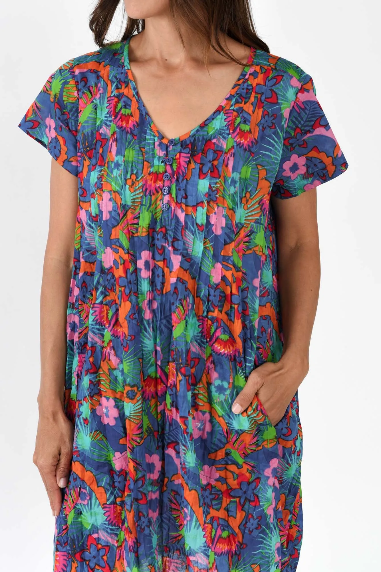 Sabina Aqua Flower Crinkle Cotton Dress sold by Blue Bungalow product image thumbnail 5