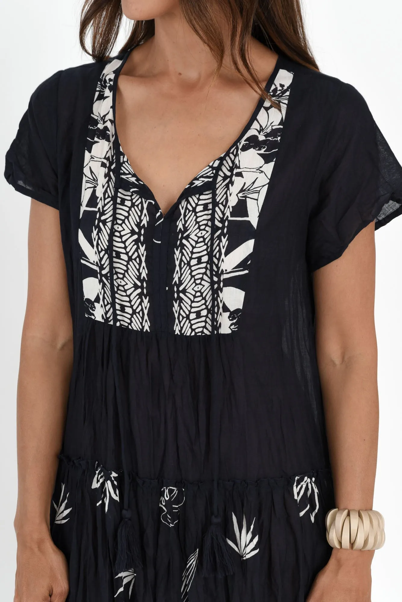 Nona Navy Botanical Crinkle Cotton Maxi Dress sold by Blue Bungalow product image thumbnail 5