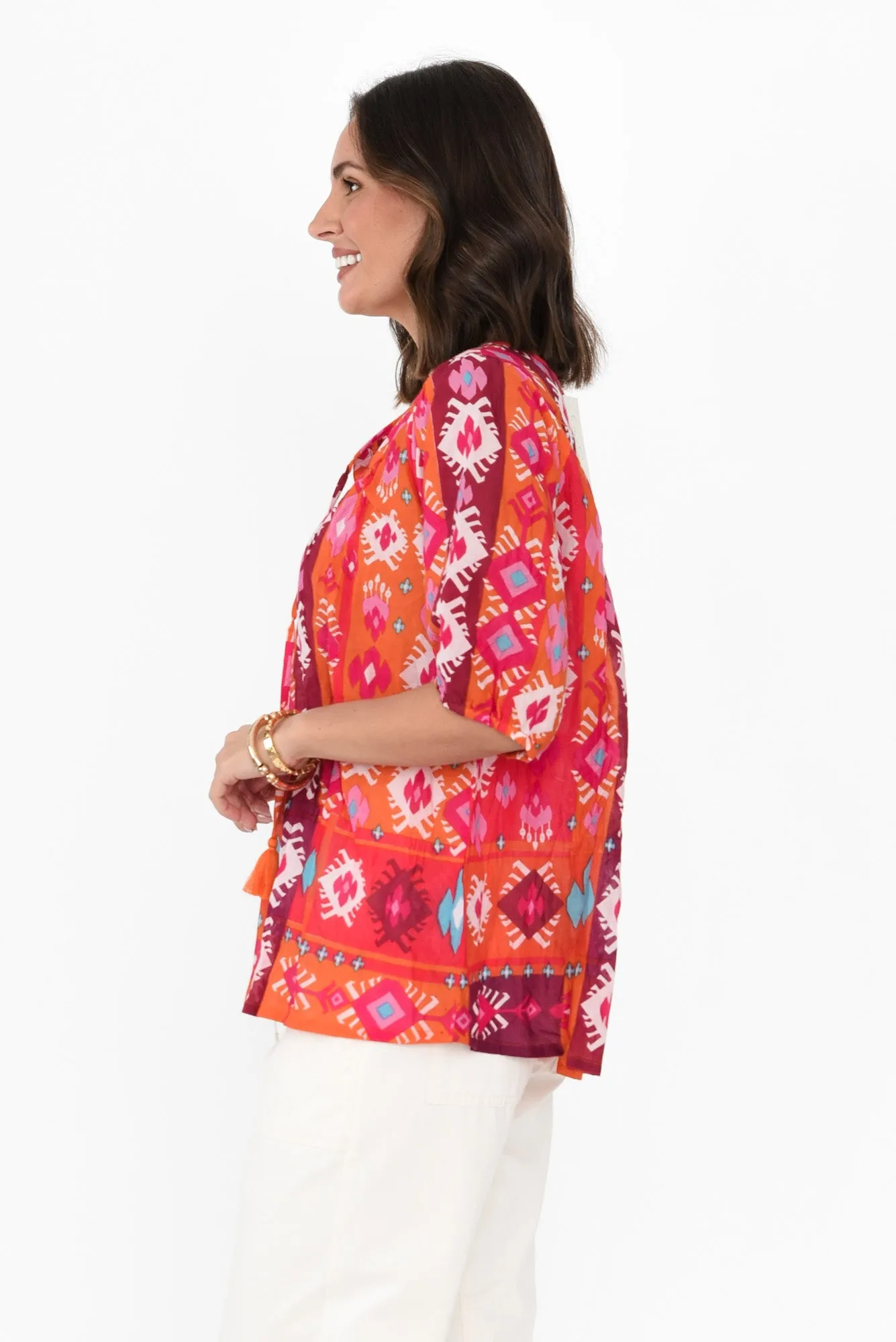 Claris Red Geo Crinkle Cotton Top sold by Blue Bungalow product image thumbnail 3