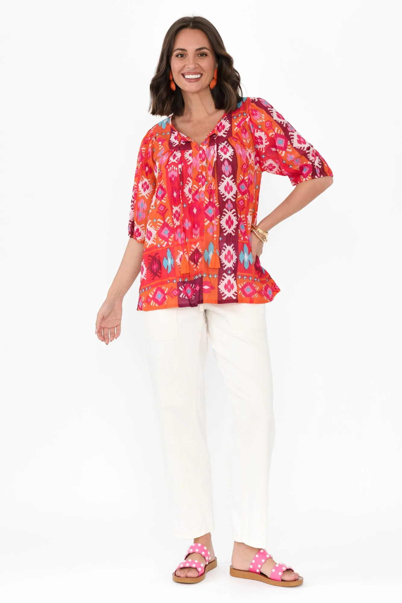 Claris Red Geo Crinkle Cotton Top sold by Blue Bungalow product image thumbnail 2