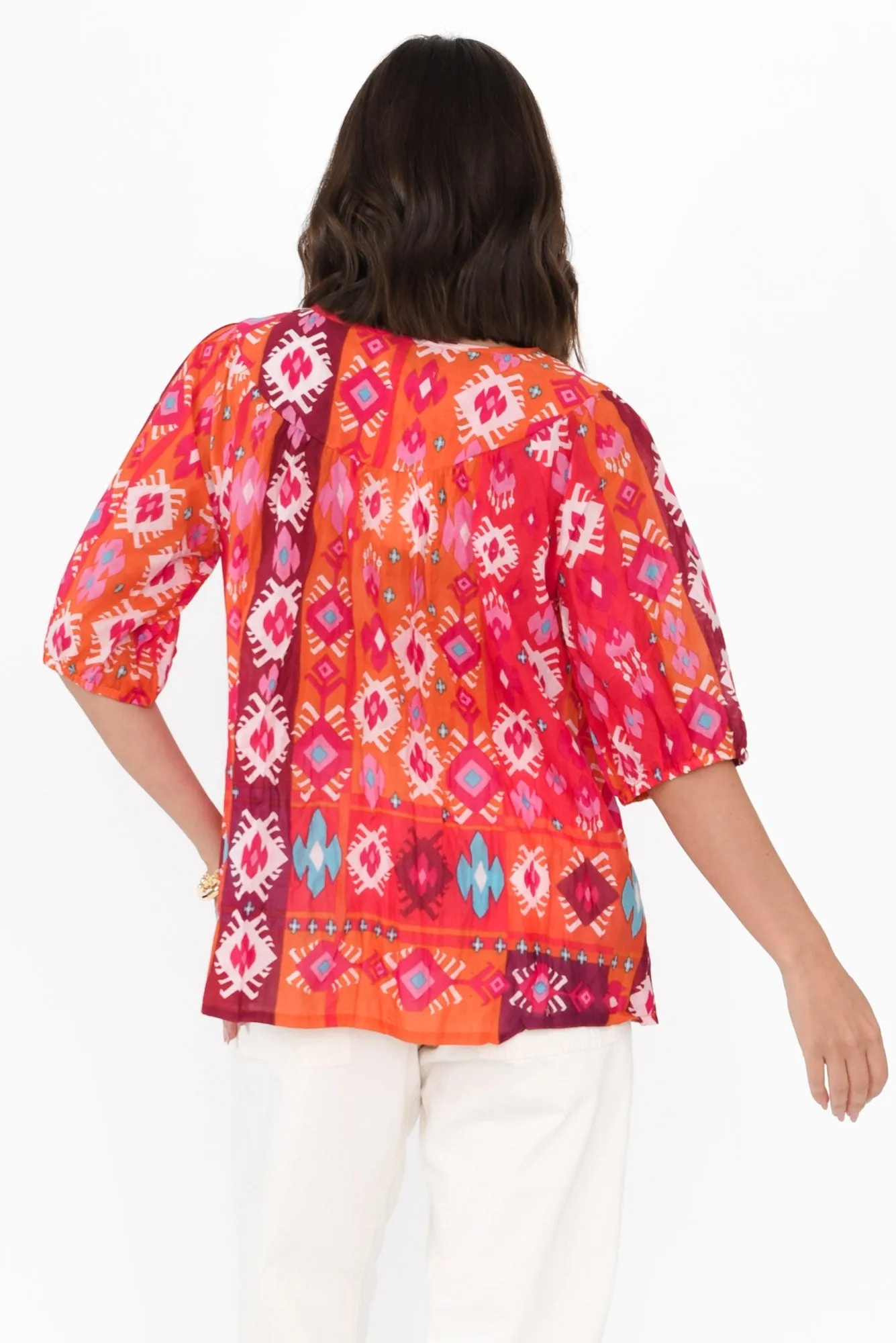 Claris Red Geo Crinkle Cotton Top sold by Blue Bungalow product image thumbnail 4