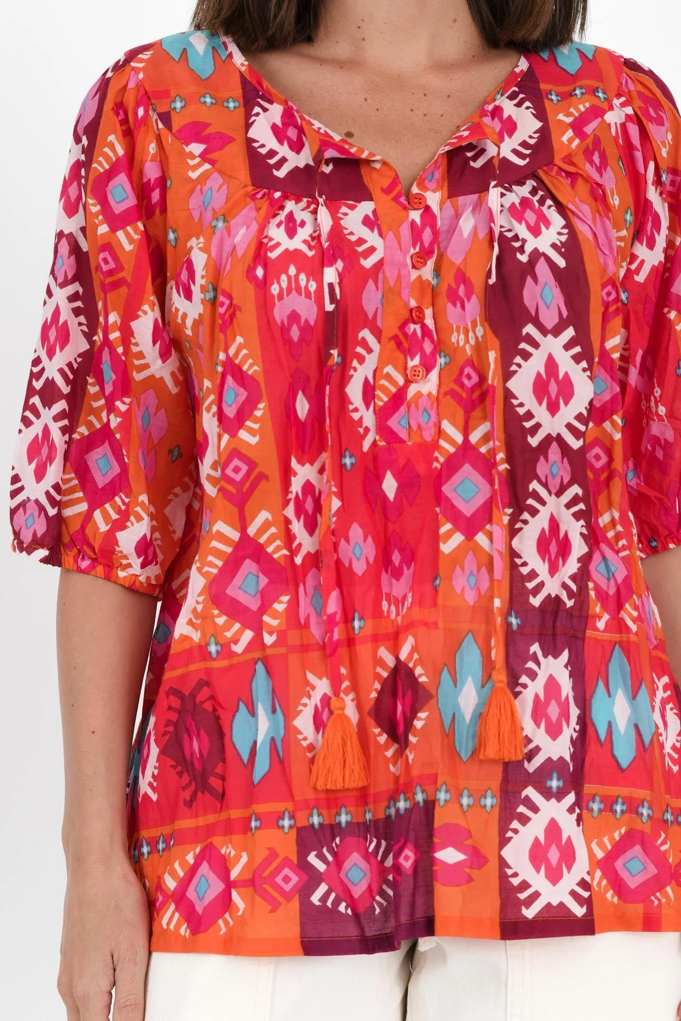 Claris Red Geo Crinkle Cotton Top sold by Blue Bungalow product image thumbnail 5