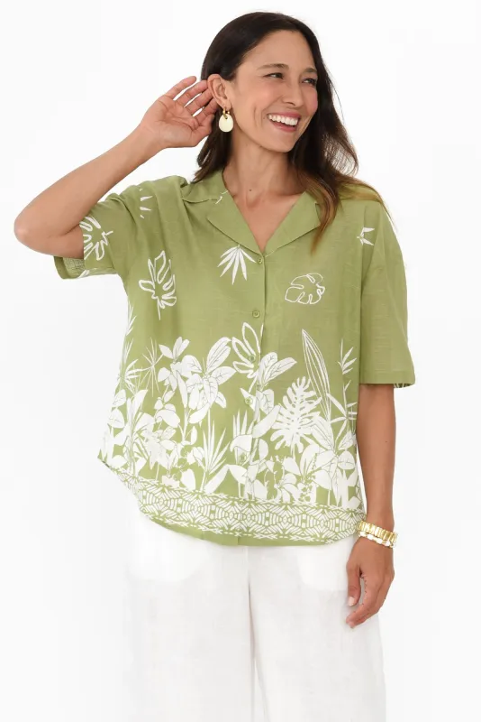 Cara Olive Garden Cotton Collared Top sold by Blue Bungalow