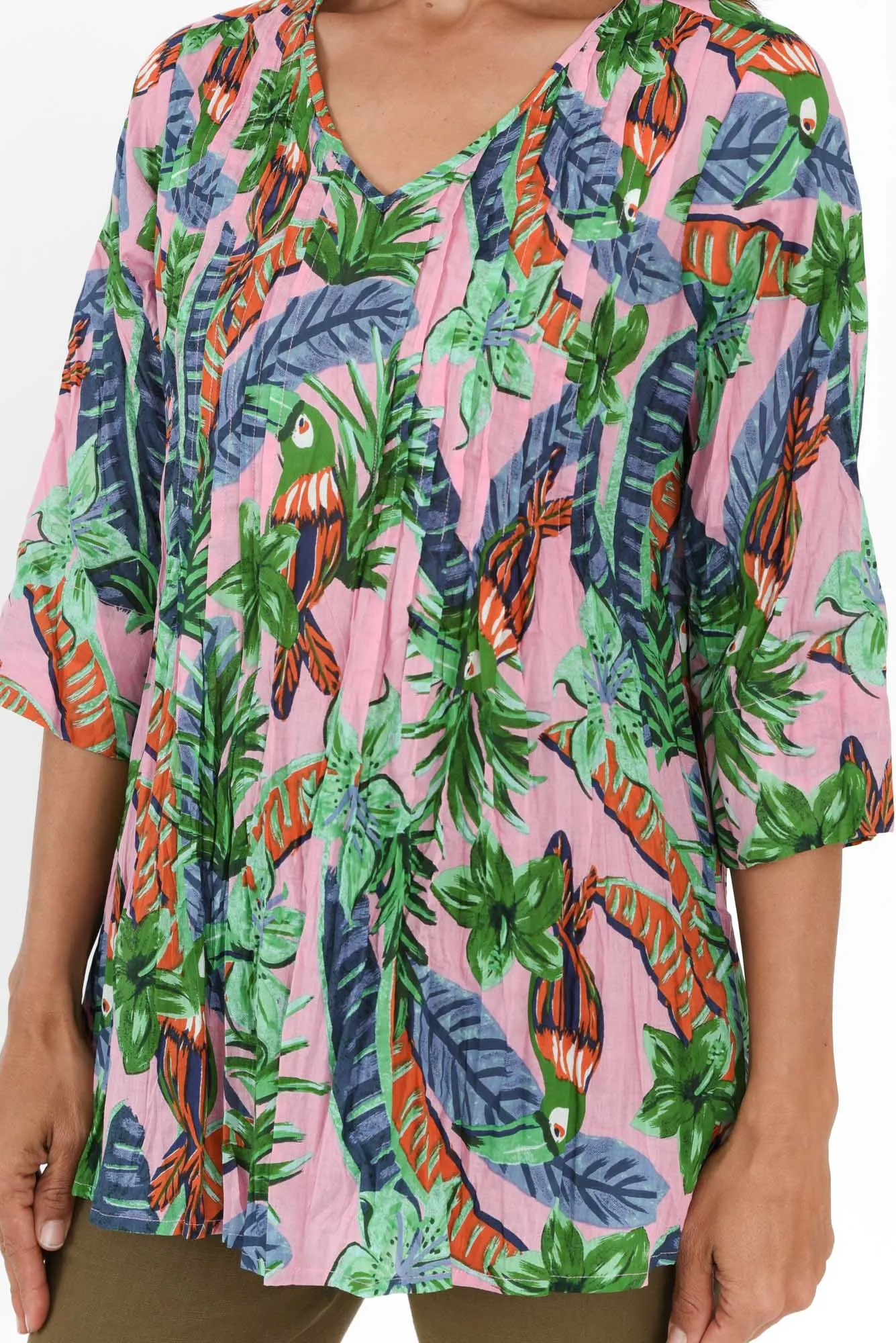 Fia Pink Tropical Sleeved Crinkle Cotton Top sold by Blue Bungalow product image thumbnail 5