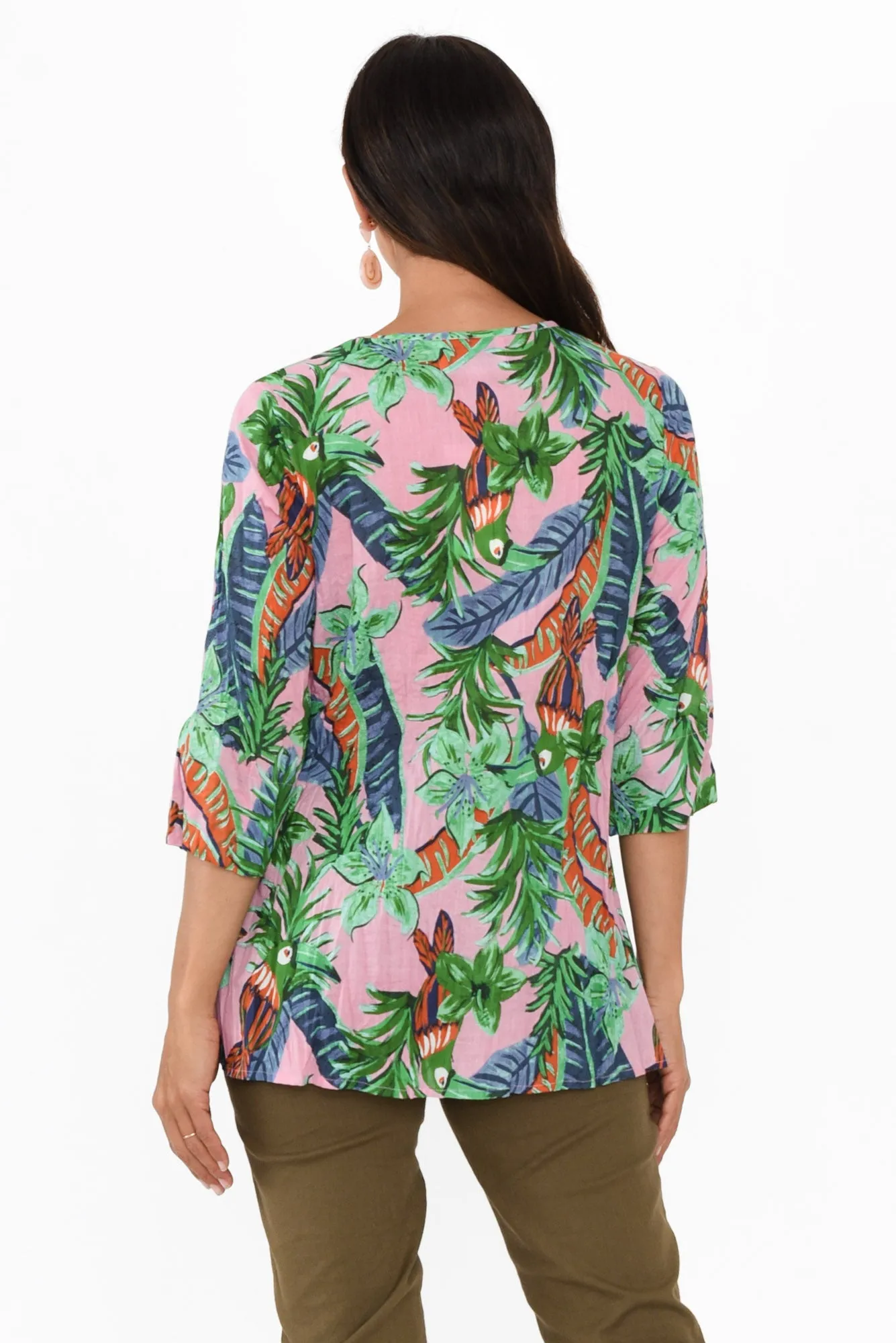 Fia Pink Tropical Sleeved Crinkle Cotton Top sold by Blue Bungalow product image thumbnail 4