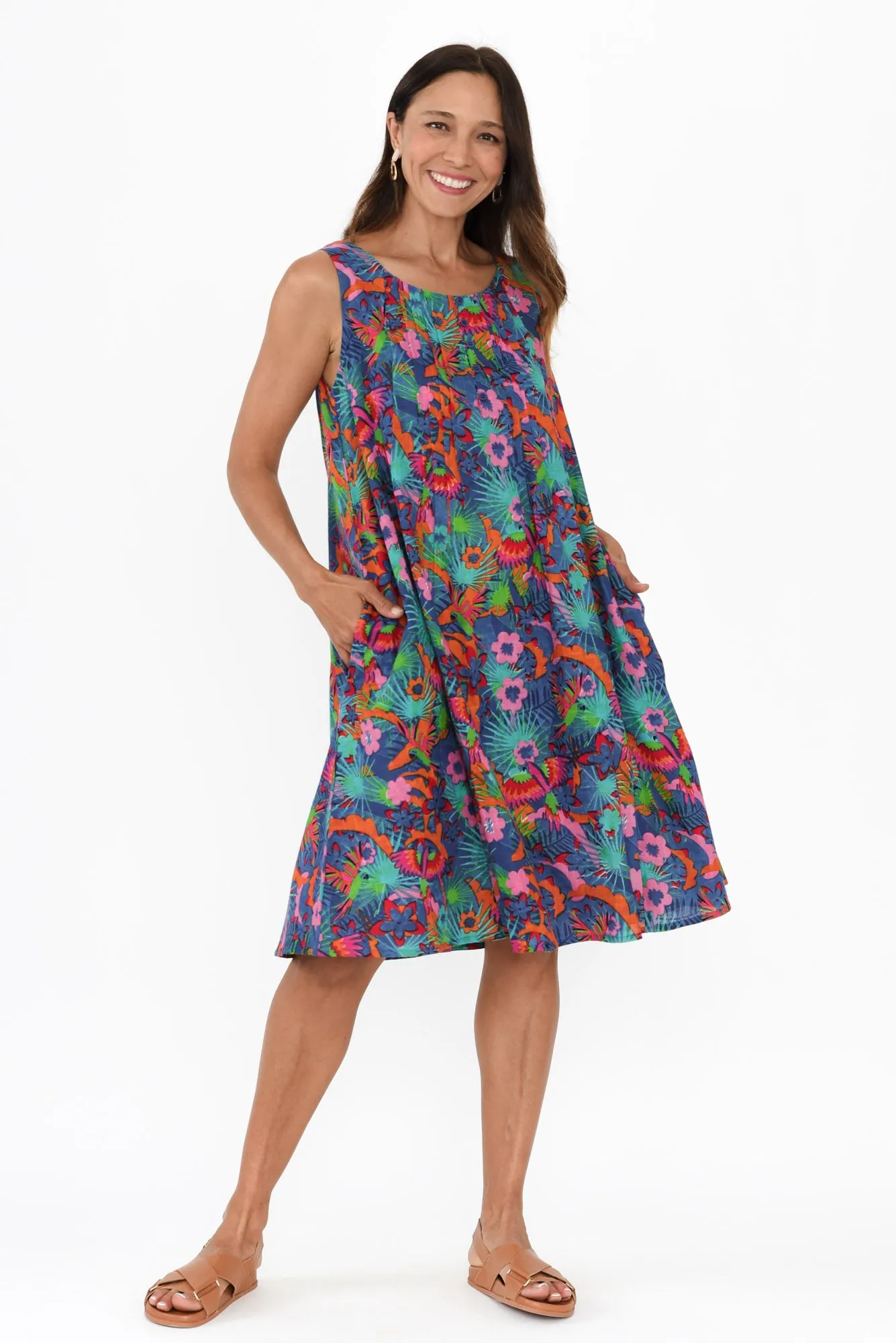 Enya Aqua Flower Crinkle Cotton Dress sold by Blue Bungalow product image thumbnail 2