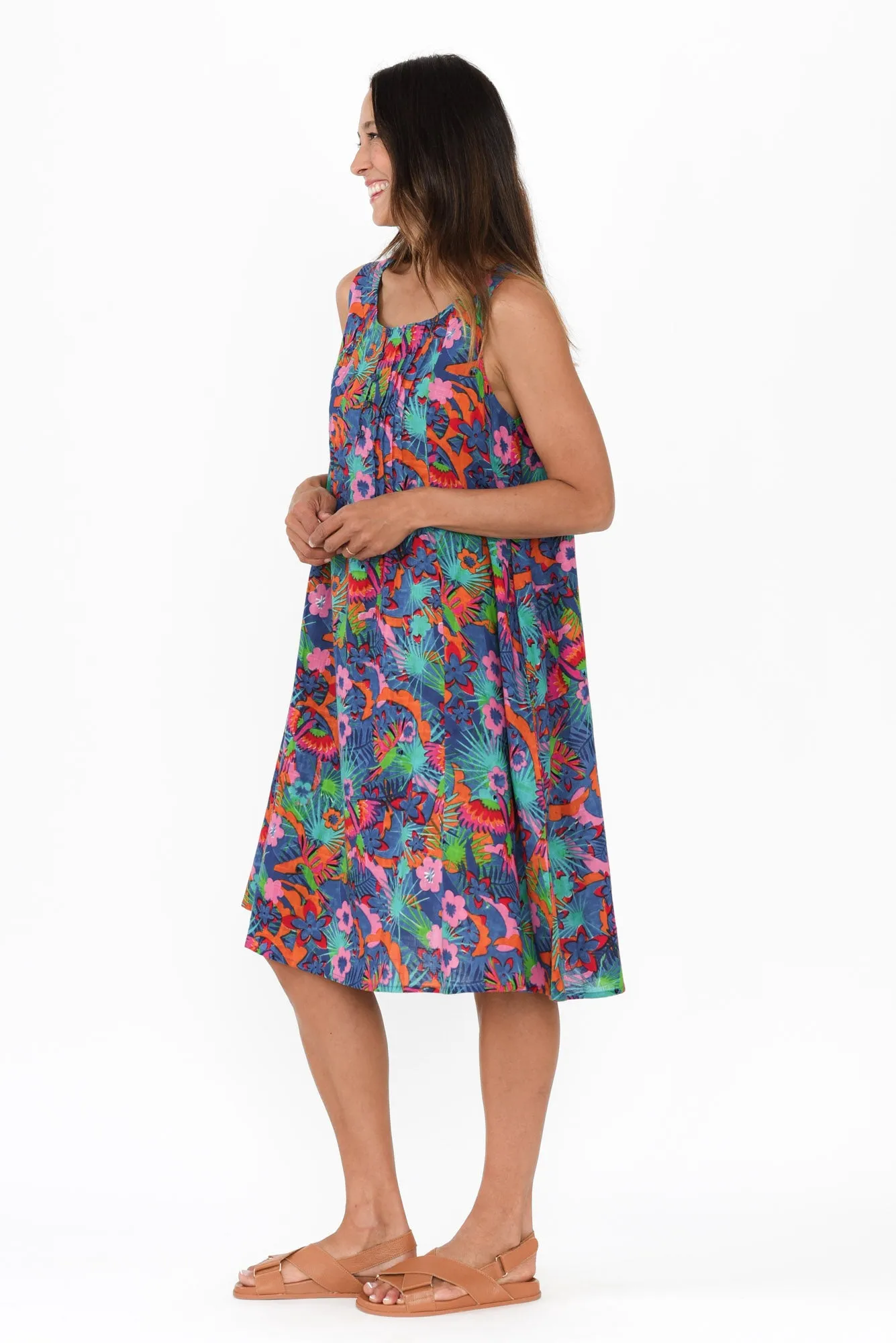 Enya Aqua Flower Crinkle Cotton Dress sold by Blue Bungalow product image thumbnail 3