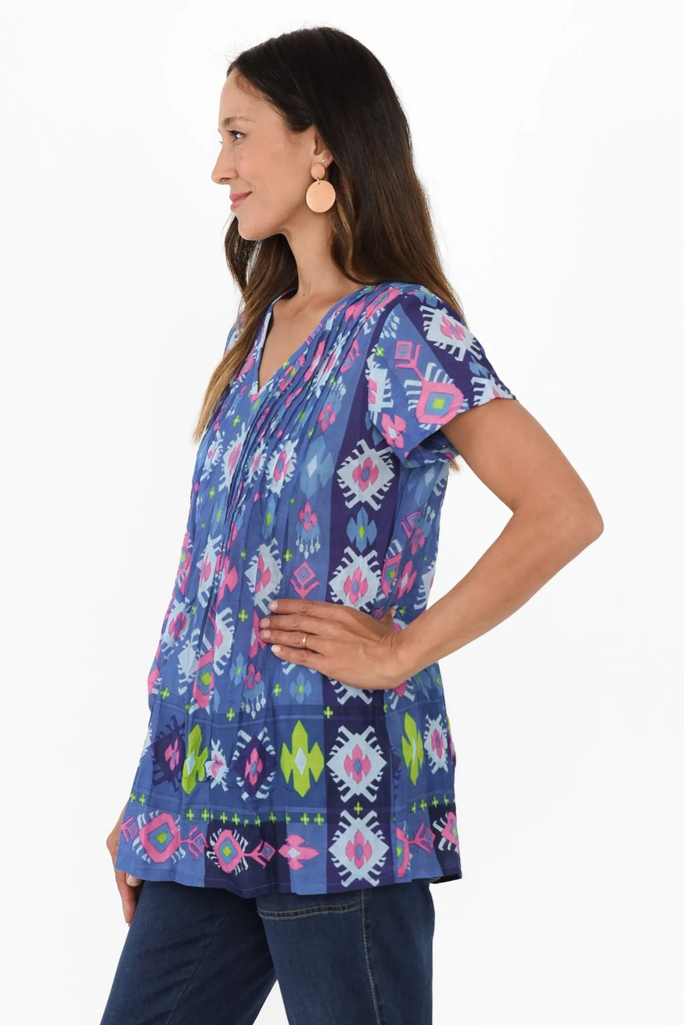 Fia Navy Geo Crinkle Cotton Top sold by Blue Bungalow product image thumbnail 3