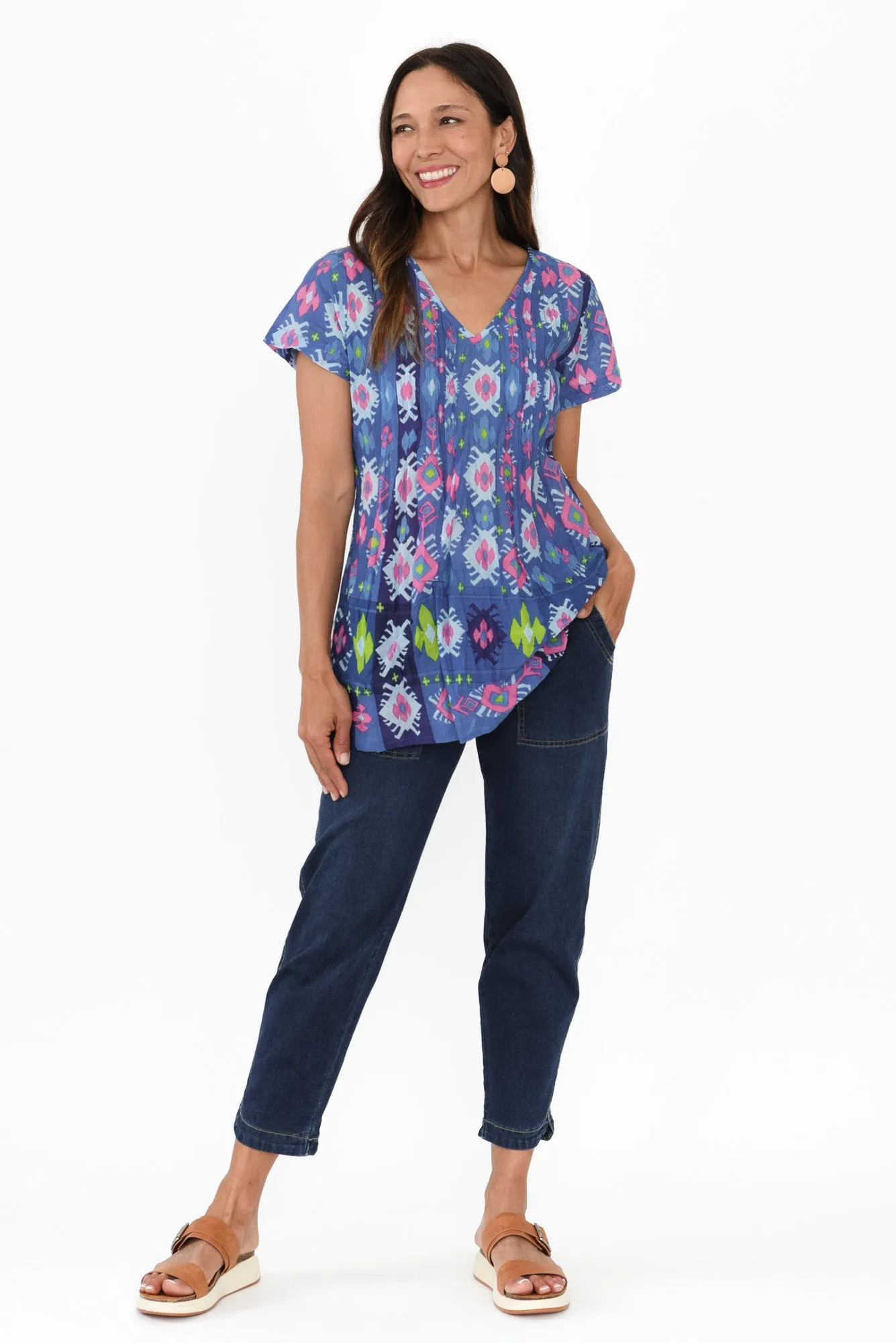 Fia Navy Geo Crinkle Cotton Top sold by Blue Bungalow product image thumbnail 2